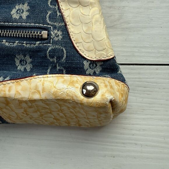 Y2K Gussaci Denim Monogram Faux Croc Leather Baguette Bag Purse Bling Big Buckle - Picture 5 of 13